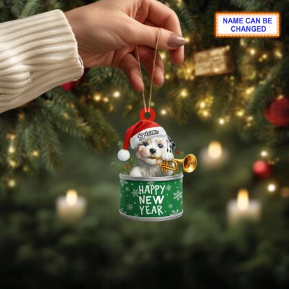 Alternative view of Custom Name Happy New Year Dog Personalized Ornament – Christmas Tree Hanging Decor