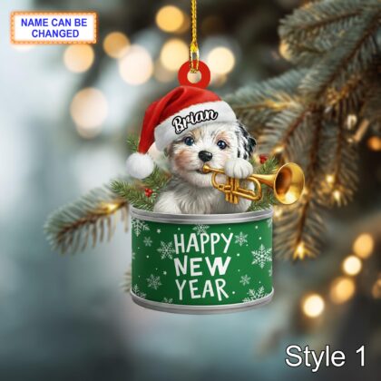 Custom Name Happy New Year Dog Personalized Ornament – Christmas Tree Hanging Decor