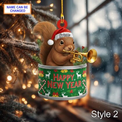 Custom Name Happy New Year Squirrel Personalized Ornament - Image 4