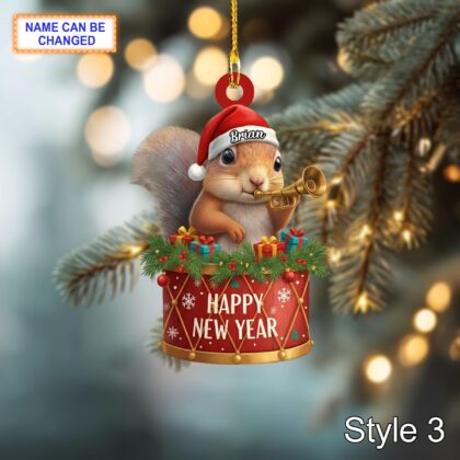 Custom Name Happy New Year Squirrel Personalized Ornament - Image 5