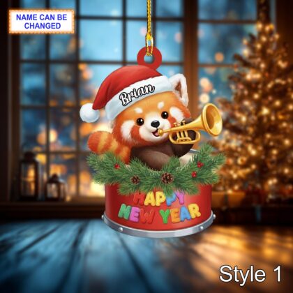 Custom Name Happy New Year Red Panda Personalized Ornament