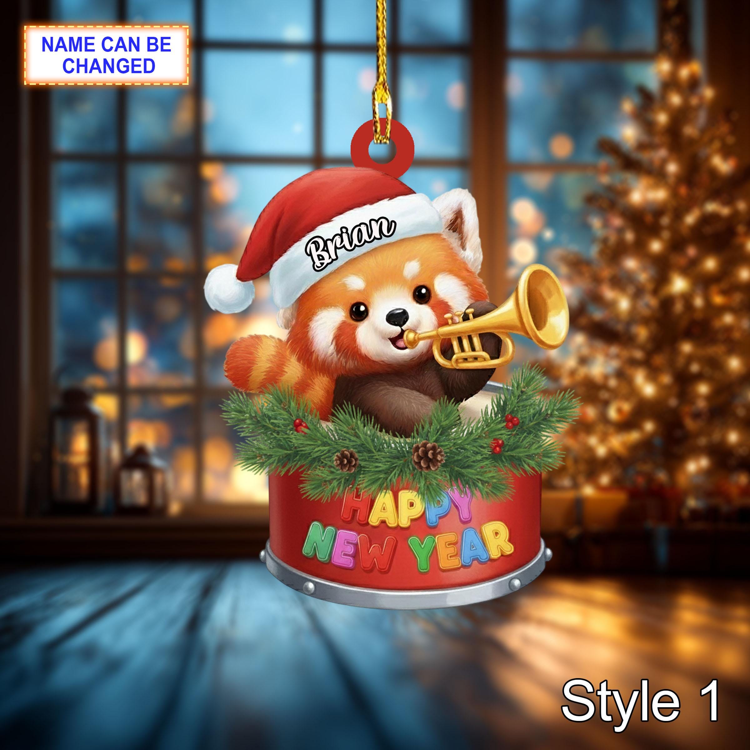 Custom Name Happy New Year Red Panda Personalized Ornament
