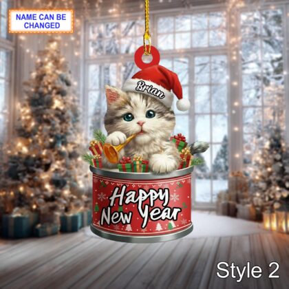 Custom Name Happy New Year Cat Personalized Ornament – Christmas Tree Hanging Decor - Image 4