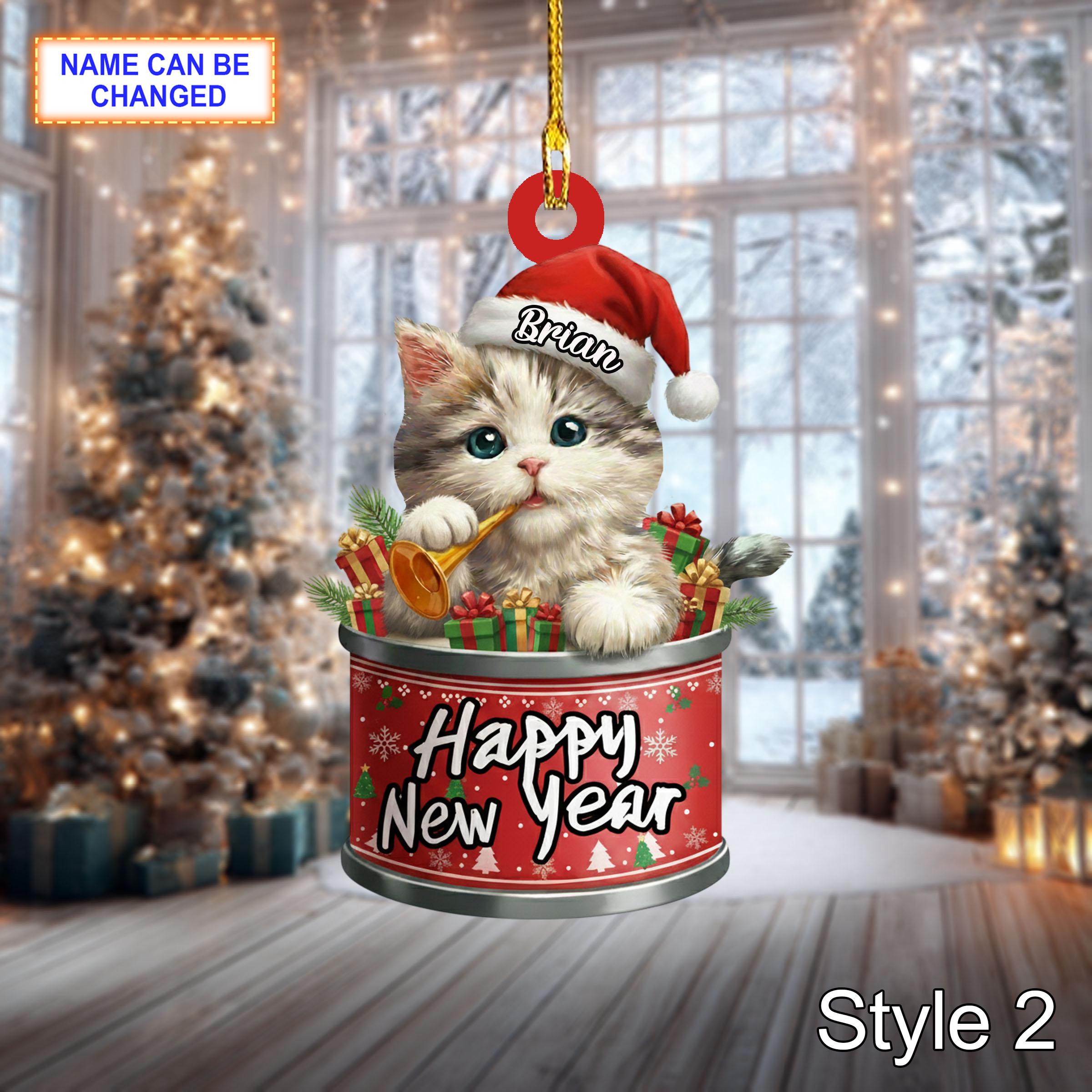 Custom Name Happy New Year Cat Personalized Ornament – Christmas Tree Hanging Decor - Image 4