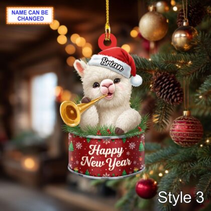 Custom Name Happy New Year Alpaca Personalized Ornament - Image 5