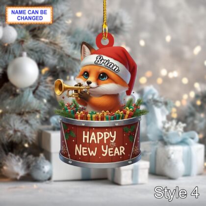 Custom Name Happy New Year Fox Personalized Ornament – Christmas Tree Hanging Decor - Image 6
