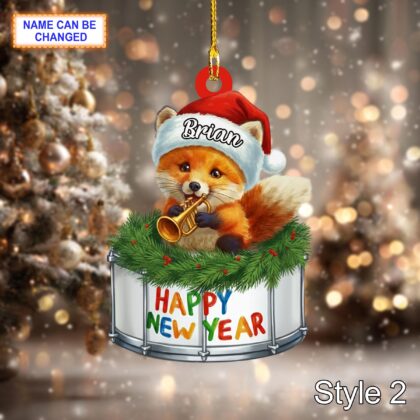 Custom Name Happy New Year Fox Personalized Ornament – Christmas Tree Hanging Decor - Image 4