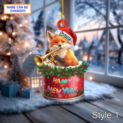 Custom Name Happy New Year Fox Personalized Ornament – Christmas Tree Hanging Decor