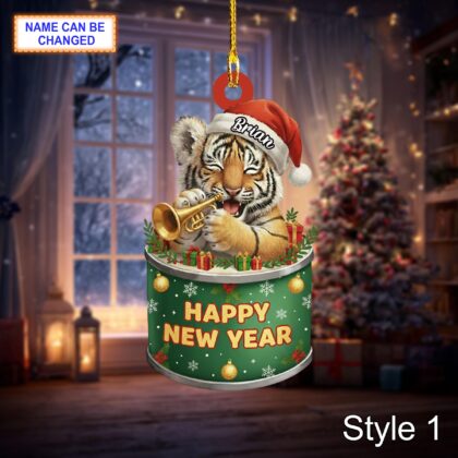 Custom Name Happy New Year Tiger Personalized Ornament – Christmas Tree Hanging Acrylic Decor
