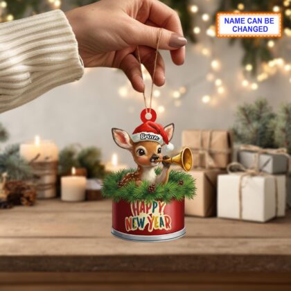 Custom Name Happy New Year Deer Personalized Ornament – Christmas Tree Hanging Decor - Image 3