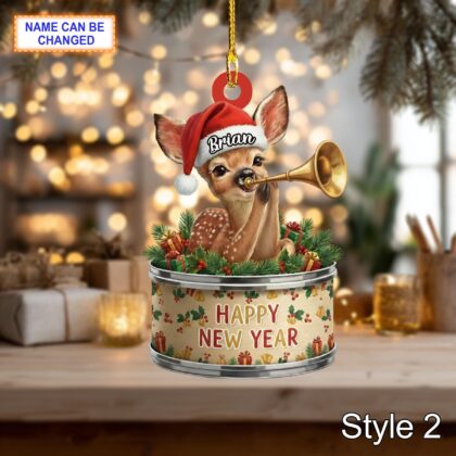 Custom Name Happy New Year Deer Personalized Ornament – Christmas Tree Hanging Decor - Image 4