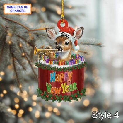 Custom Name Happy New Year Deer Personalized Ornament – Christmas Tree Hanging Decor - Image 6