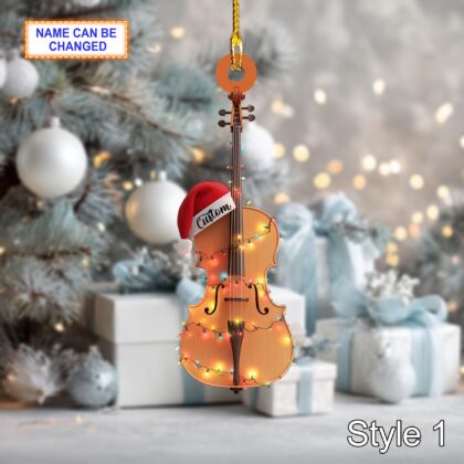 Musical Cello acrylic 2D flat Christmas ornament – festive tree hanging acrylic holiday decoration