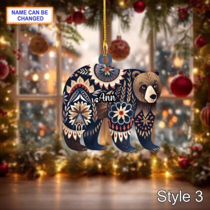 Custom Name Scandinavian Brown Bear Personalized Ornament - Image 3