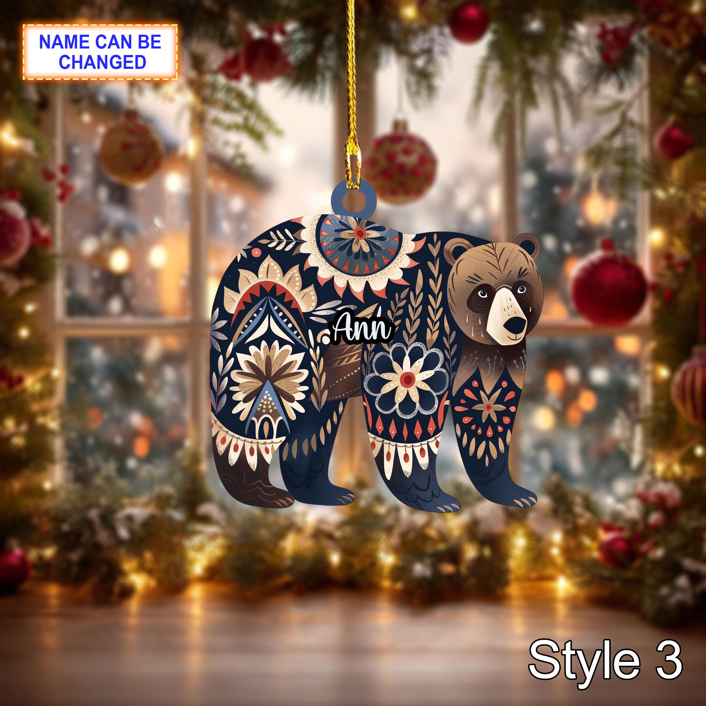 Custom Name Scandinavian Brown Bear Personalized Ornament - Image 3