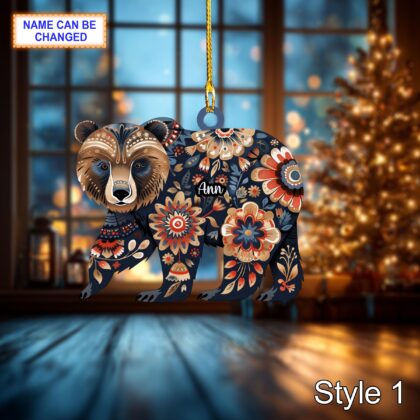 Custom Name Scandinavian Brown Bear Personalized Ornament