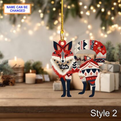 Custom Name Scandinavian Style Red Fox Personalized Ornament - Image 2