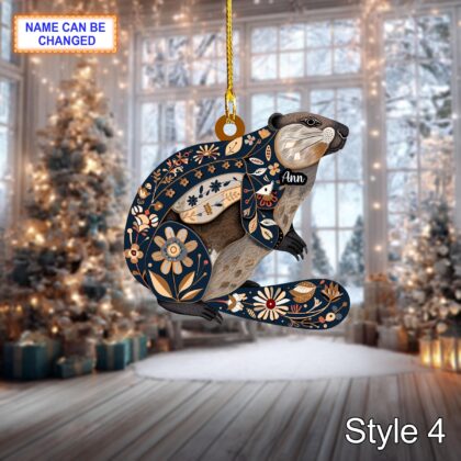 Custom Name Scandinavian Style Beaver Personalized Ornament - Image 4