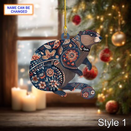 Custom Name Scandinavian Style Beaver Personalized Ornament