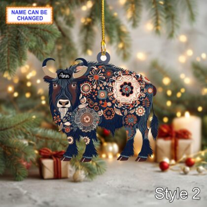 Custom Name Scandinavian Style Musk Ox Personalized Ornament - Image 2