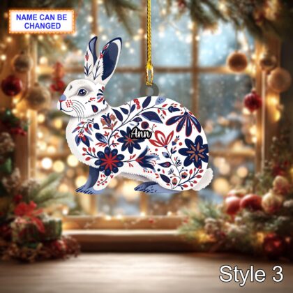 Custom Name Scandinavian Arctic Hare Personalized Ornament - Image 3
