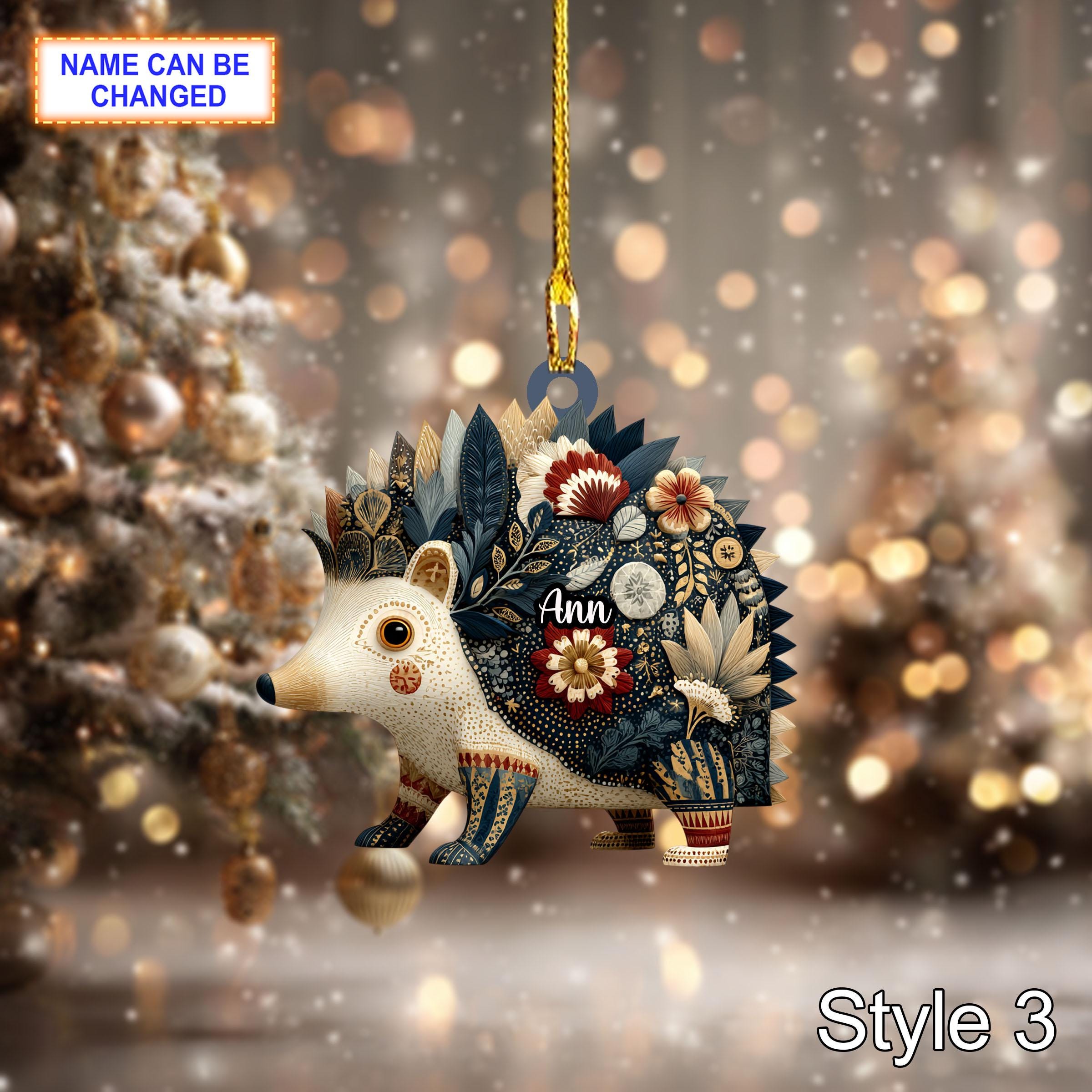 Custom Name Scandinavian Cute Hedgehog Personalized Ornament - Image 3