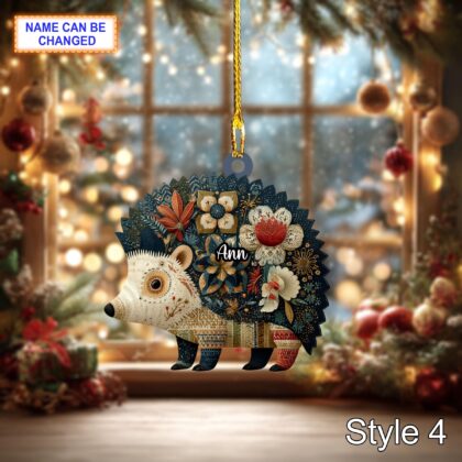 Custom Name Scandinavian Cute Hedgehog Personalized Ornament - Image 4