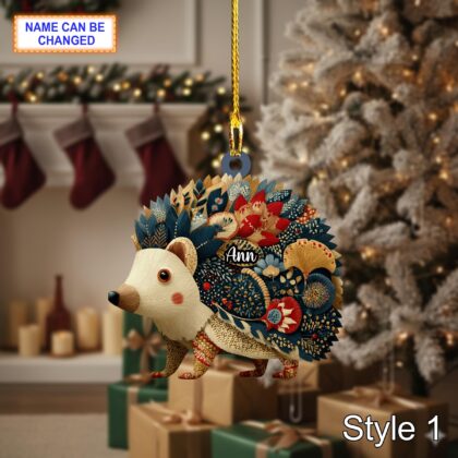 Custom Name Scandinavian Cute Hedgehog Personalized Ornament