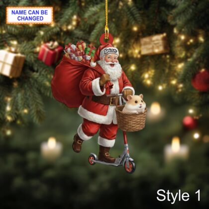 Custom Name Santa Kick Scooter Hamster Personalized Ornament
