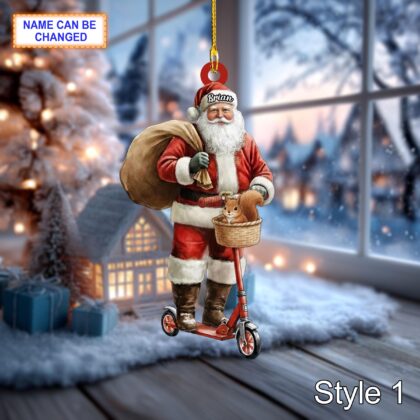 Custom Name Santa Kick Scooter Squirrel Personalized Ornament