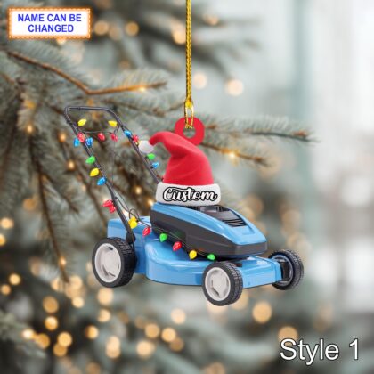 Farmer Lawn Mower acrylic 2D flat Christmas ornament – festive tree hanging acrylic decor