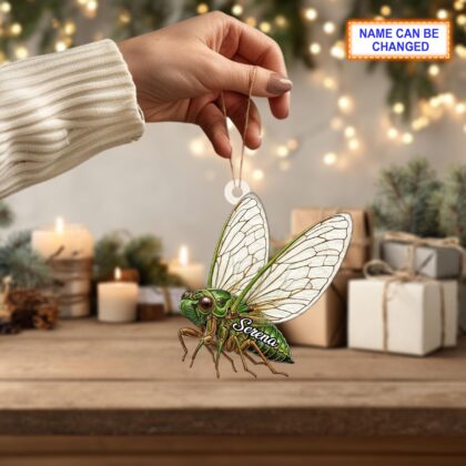 Alternative view of Custom Name Dry Pressing Cicada Personalized Holiday Ornament