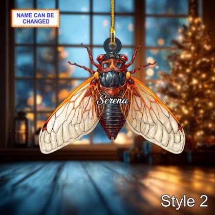 Custom Name Dry Pressing Cicada Personalized Holiday Ornament - Image 4