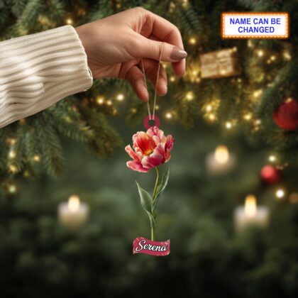 Custom Name Dry Pressing Tulip Personalized Ornament – Christmas Tree Hanging Decoration - Image 3