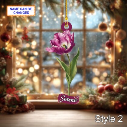 Custom Name Dry Pressing Tulip Personalized Ornament – Christmas Tree Hanging Decoration - Image 4