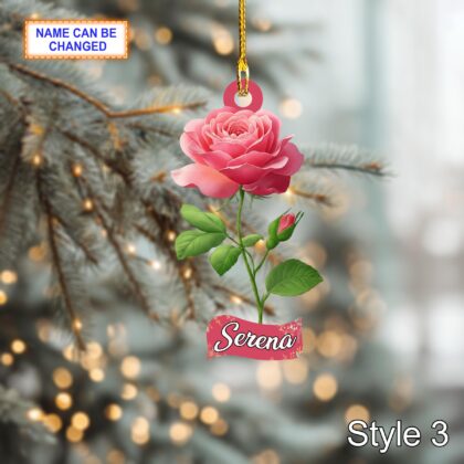 Custom Name Dry Pressing Rose Personalized Ornament – Christmas Tree Hanging Decoration - Image 5