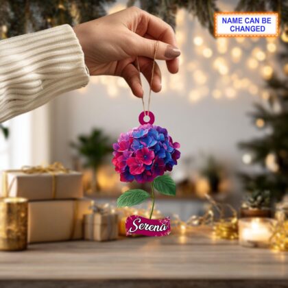 Alternative view of Custom Name Dry Pressing Hydrangeaceae Personalized Ornament