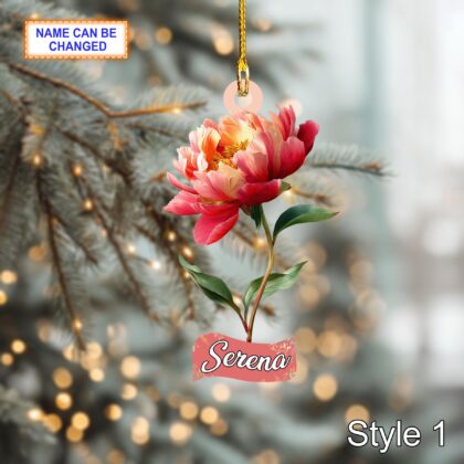 Custom Name Dry Pressing Peony Personalized Ornament – Christmas Tree Hanging Decoration