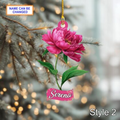 Custom Name Dry Pressing Peony Personalized Ornament – Christmas Tree Hanging Decoration - Image 4