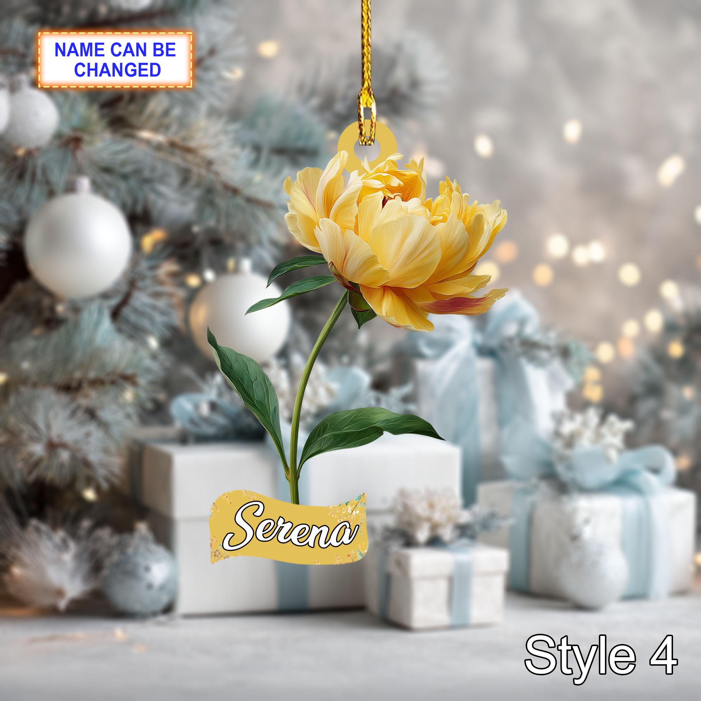 Custom Name Dry Pressing Peony Personalized Ornament – Christmas Tree Hanging Decoration - Image 6
