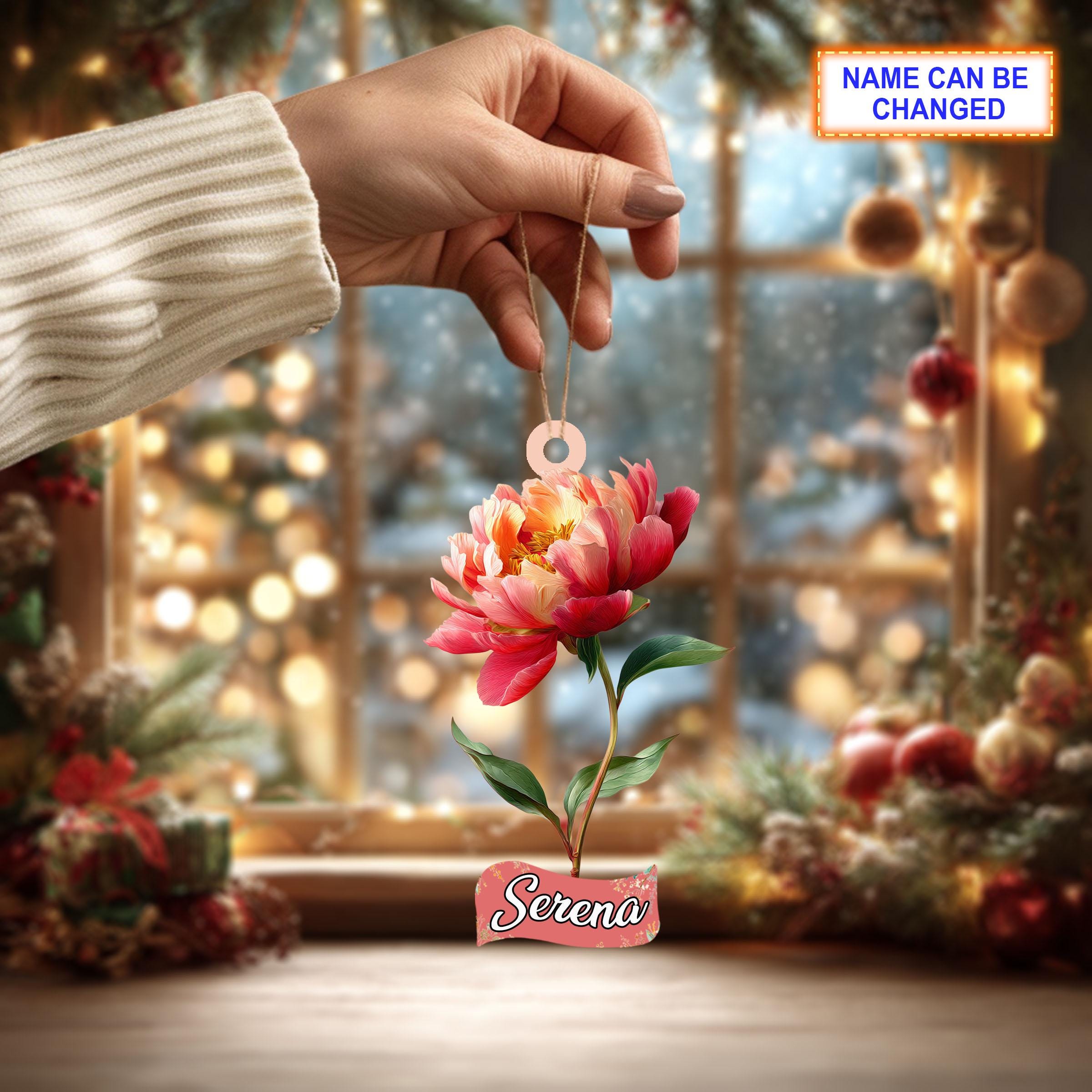 Custom Name Dry Pressing Peony Personalized Ornament – Christmas Tree Hanging Decoration - Image 3