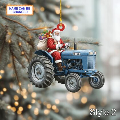 Custom Name Santa Drives Agrimotor Personalized Ornament - Image 4