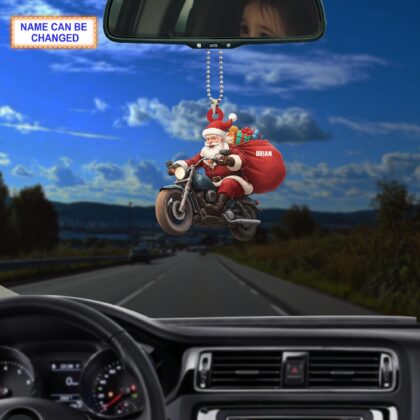Alternative view of Custom Name Santa Drives Motorcycle Personalized Ornament
