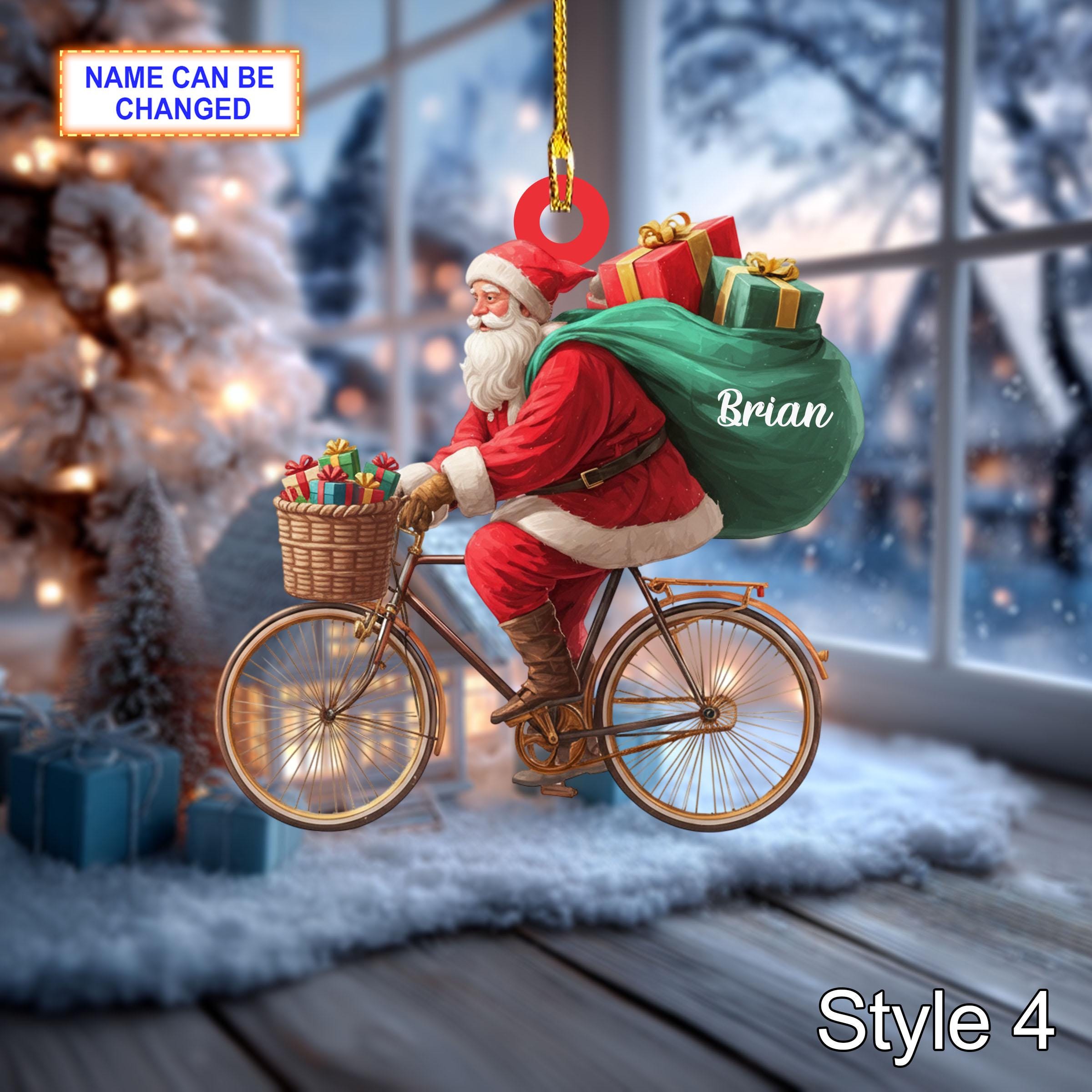 Custom Name Santa Drives Bicycle Personalized Ornament – Christmas Tree Hanging Decor - Image 6