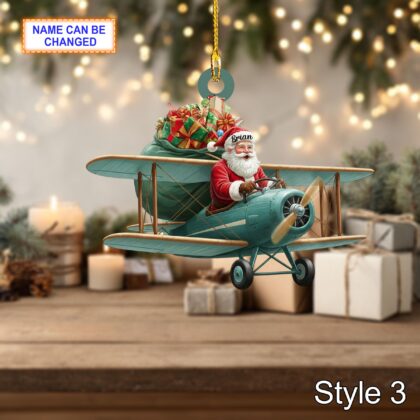 Custom Name Santa Drives Airplane Personalized Ornament - Image 5