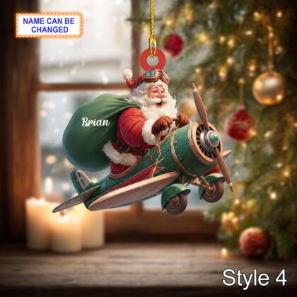 Custom Name Santa Drives Airplane Personalized Ornament - Image 6