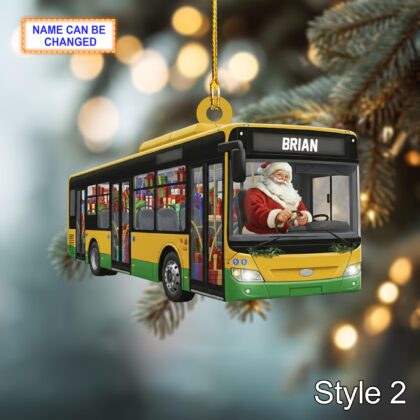 Custom Name Santa Drives Bus Personalized Ornament – Christmas Tree Hanging Decor - Image 4
