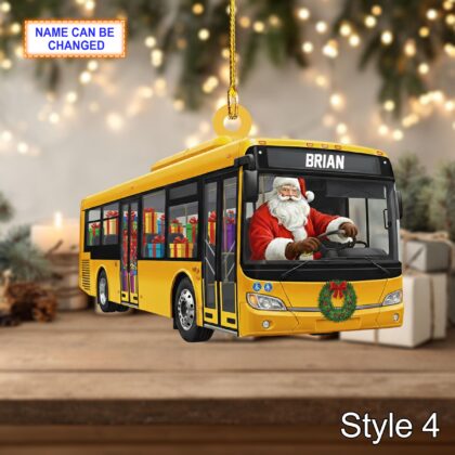 Custom Name Santa Drives Bus Personalized Ornament – Christmas Tree Hanging Decor - Image 6