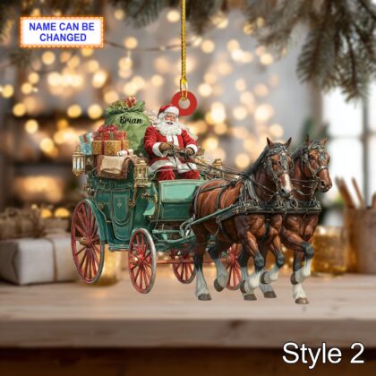 Custom Name Santa Drives Carriage Personalized Ornament - Image 4