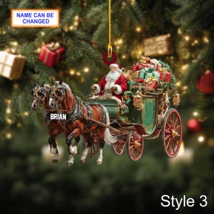 Custom Name Santa Drives Carriage Personalized Ornament - Image 5